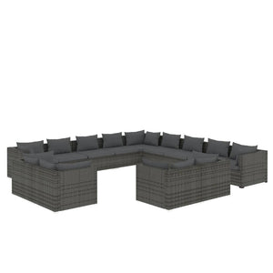 13-tlg. Garten-Lounge-Set mit Kissen Grau Poly Rattan
