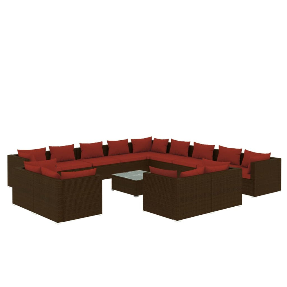 14-tlg. Garten-Lounge-Set mit Kissen Braun Poly Rattan