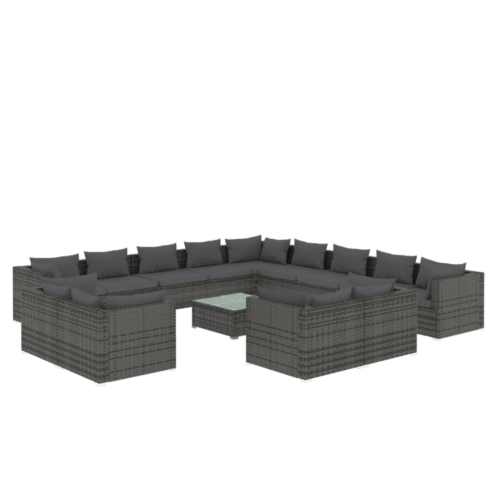 14-tlg. Garten-Lounge-Set mit Kissen Grau Poly Rattan