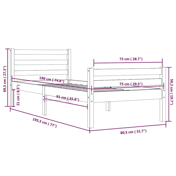 Massivholzbett 75x190 cm Honigbraun