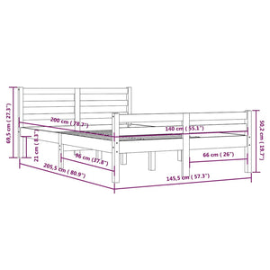 vidaXL Lit en bois massif gris 140x200 cm