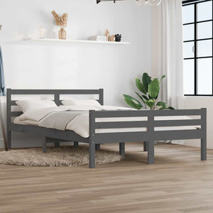 vidaXL Lit en bois massif gris 140x200 cm