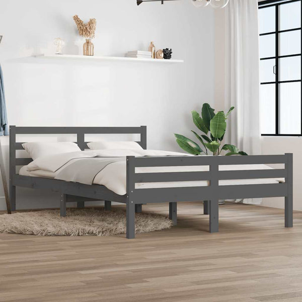 vidaXL Lit en bois massif gris 140x200 cm
