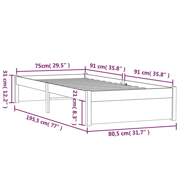 Graues Massivholzbett 75x190 cm