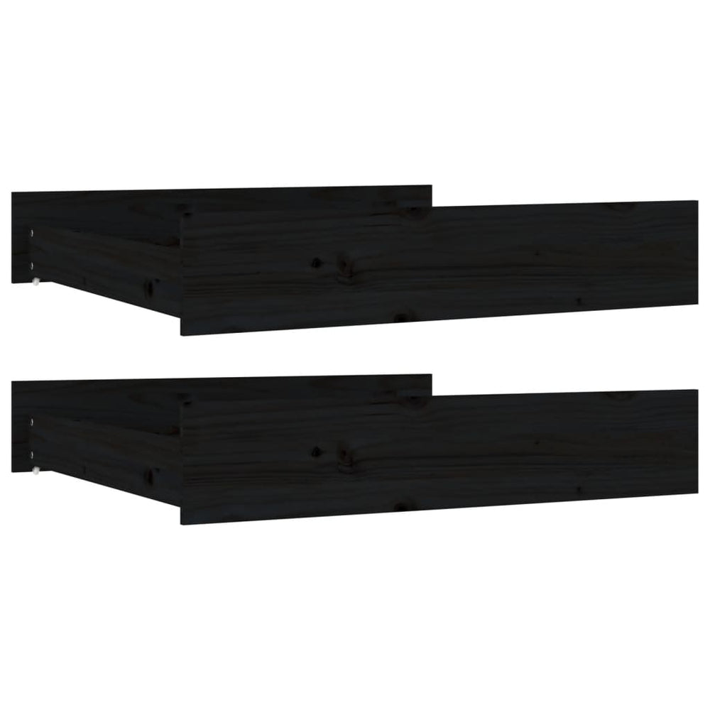 Bettschubladen 2er Set Schwarz Kiefer Massivholz