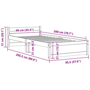 Schwarzes Massivholzbett 90x200 cm