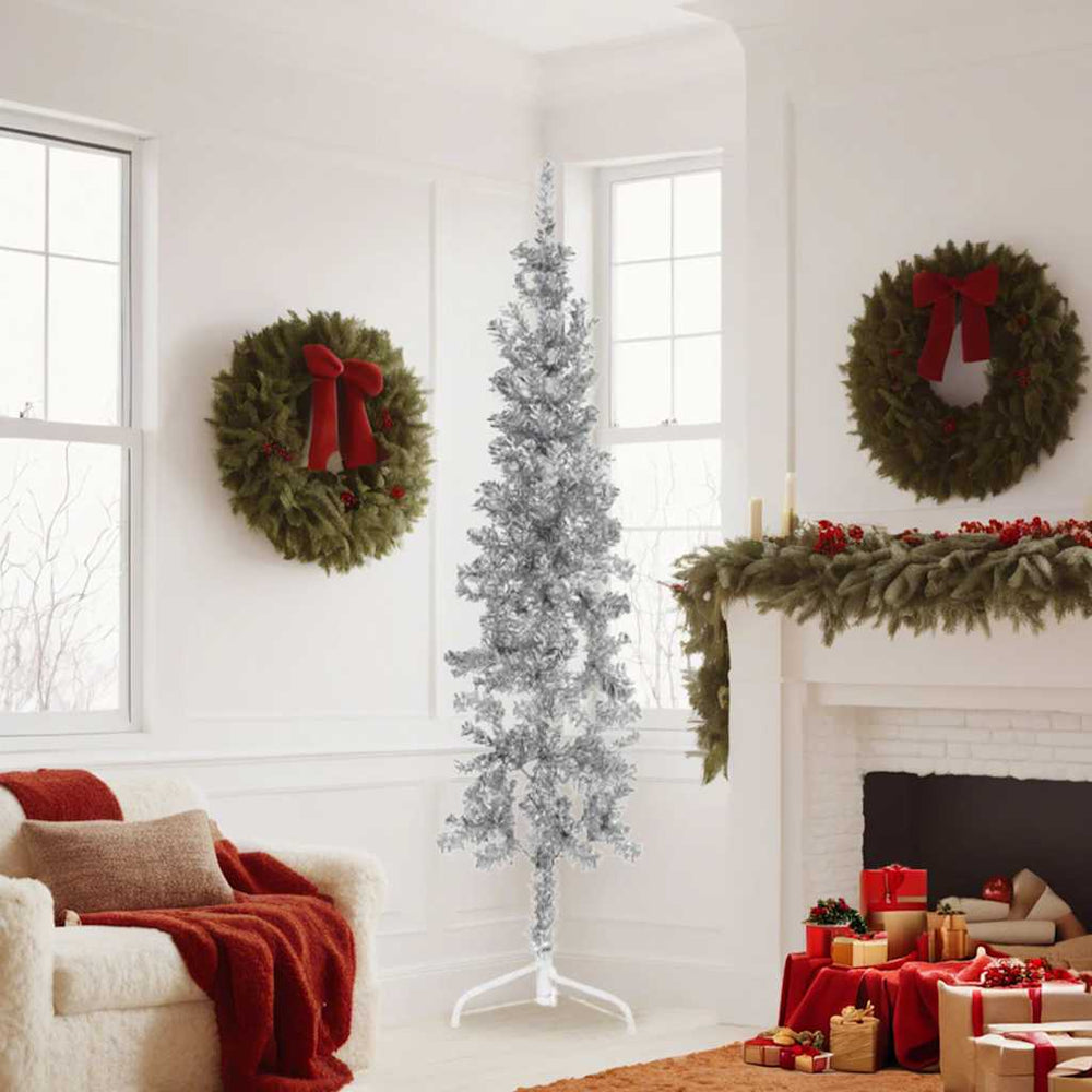 Halb-Weihnachtsbaum Silber Schlank 180cm