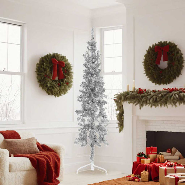 Halb-Weihnachtsbaum Silber Schlank 180cm