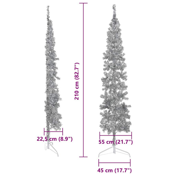 Halb-Weihnachtsbaum Silber Schlank 210cm