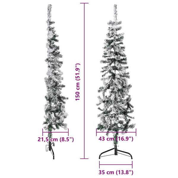 Schlanker Halb-Weihnachtsbaum mit Schnee, 150 cm