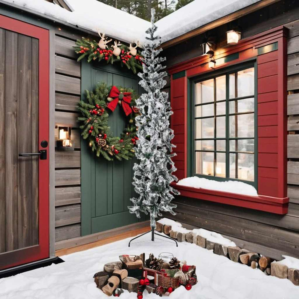 Schlanker Halb-Weihnachtsbaum mit Schnee, 240 cm