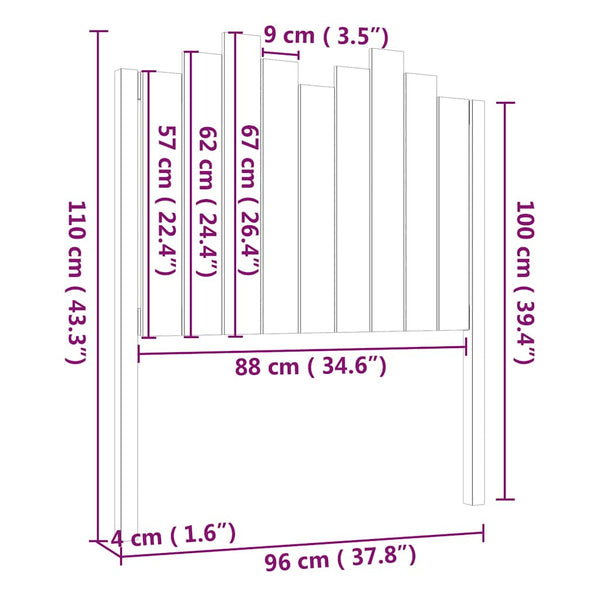 Schwarzes Kopfteil 96 cm Kiefer Massivholz