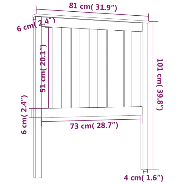 Schwarzes Kopfteil 81cm Kiefer Massivholz