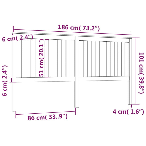 Schwarzes Kopfteil 186 cm Kiefer Massivholz