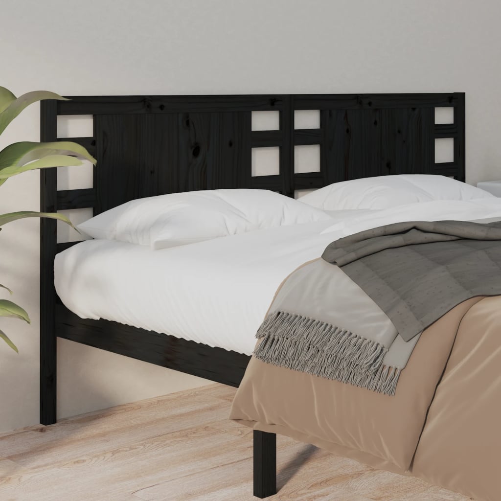 Schwarzes Bett Kopfteil 141 cm Kiefer Massivholz