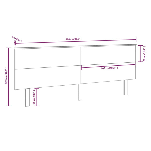 Schwarzes Kopfteil 204 cm Kiefer Massivholz