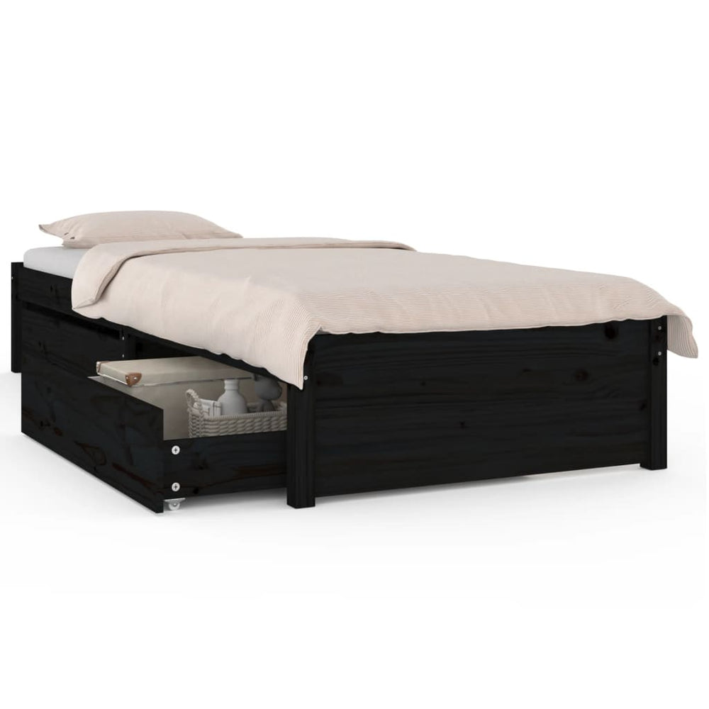 Bett mit Schubladen Schwarz 90x190 cm