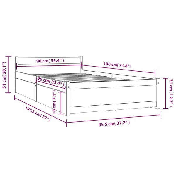Bett mit Schubladen Schwarz 90x190 cm