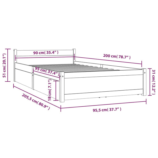 Bett mit Schubladen 90x200 cm