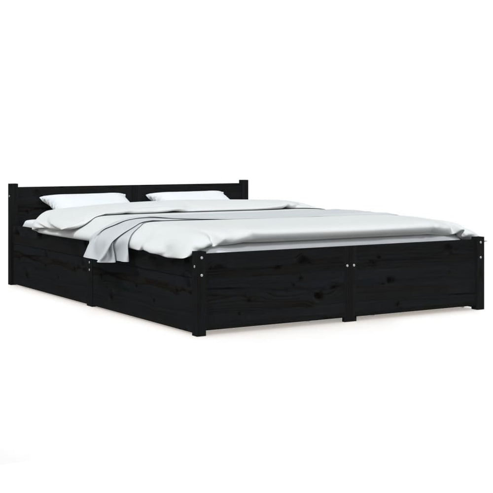 Bett mit Schubladen Schwarz 150x200 cm