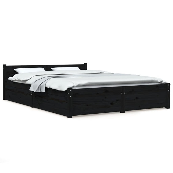 Bett mit Schubladen Schwarz 150x200 cm