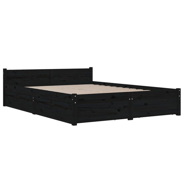 Bett mit Schubladen Schwarz 150x200 cm