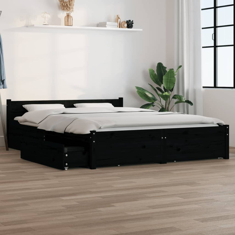 Bett mit Schubladen Schwarz 150x200 cm