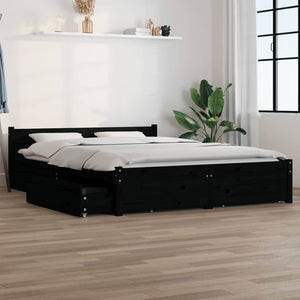 Bett mit Schubladen Schwarz 150x200 cm