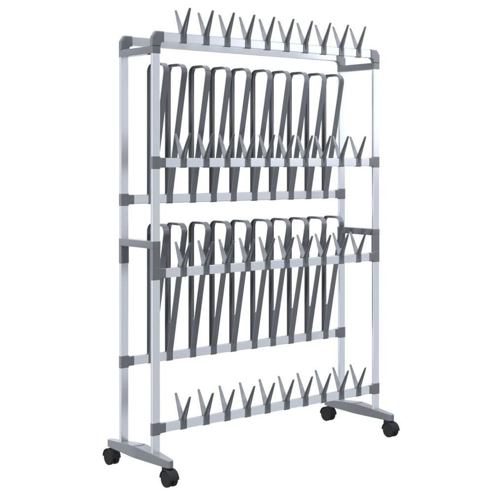 Schuhregal Silber mit Rollen 89x27x120 cm