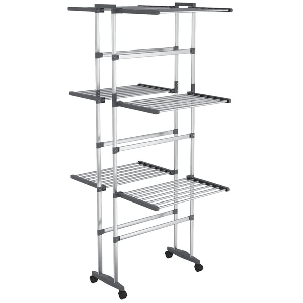 Wäscheständer 3-Etagen Rollen 60x70x129cm Silber
