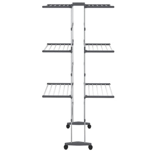 Wäscheständer 3-Etagen Rollen 60x70x129cm Silber