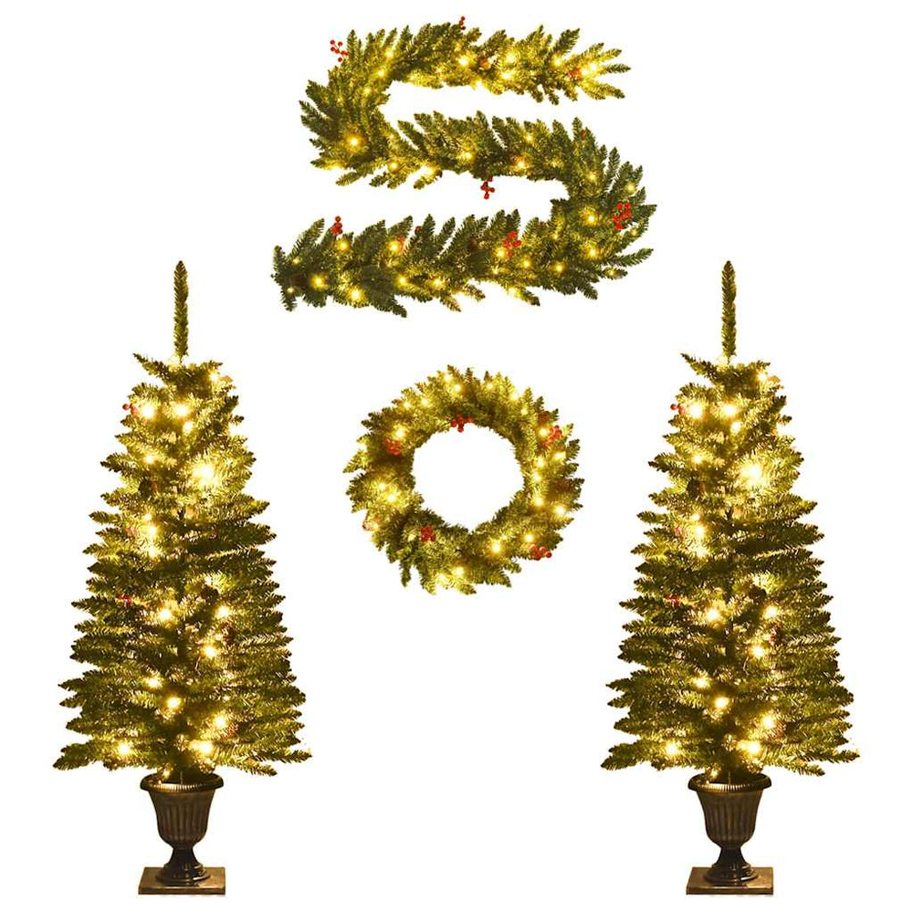 LED-Weihnachtsbaum Set mit Kranz & Girlande