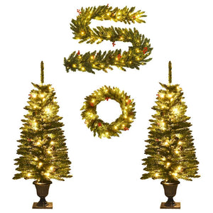 LED-Weihnachtsbaum Set mit Kranz & Girlande