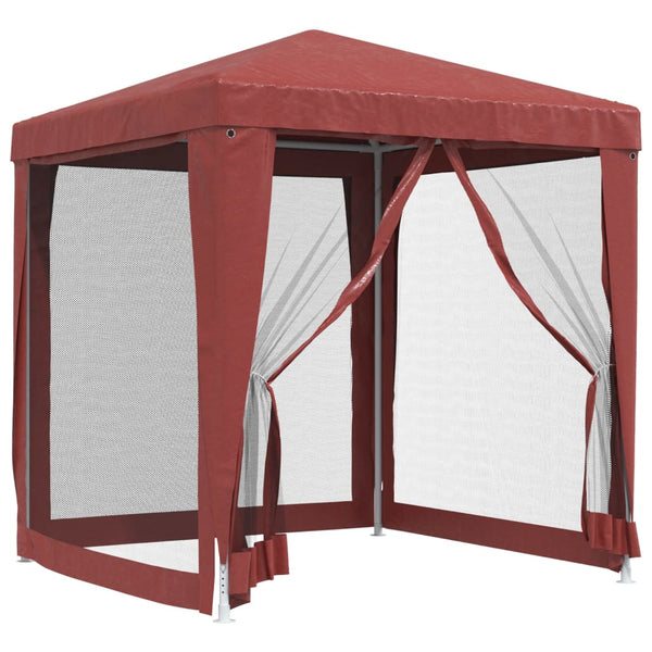 vidaXL Tente de réception avec 4 parois latérales en maille Rouge 2x2 m PEHD
