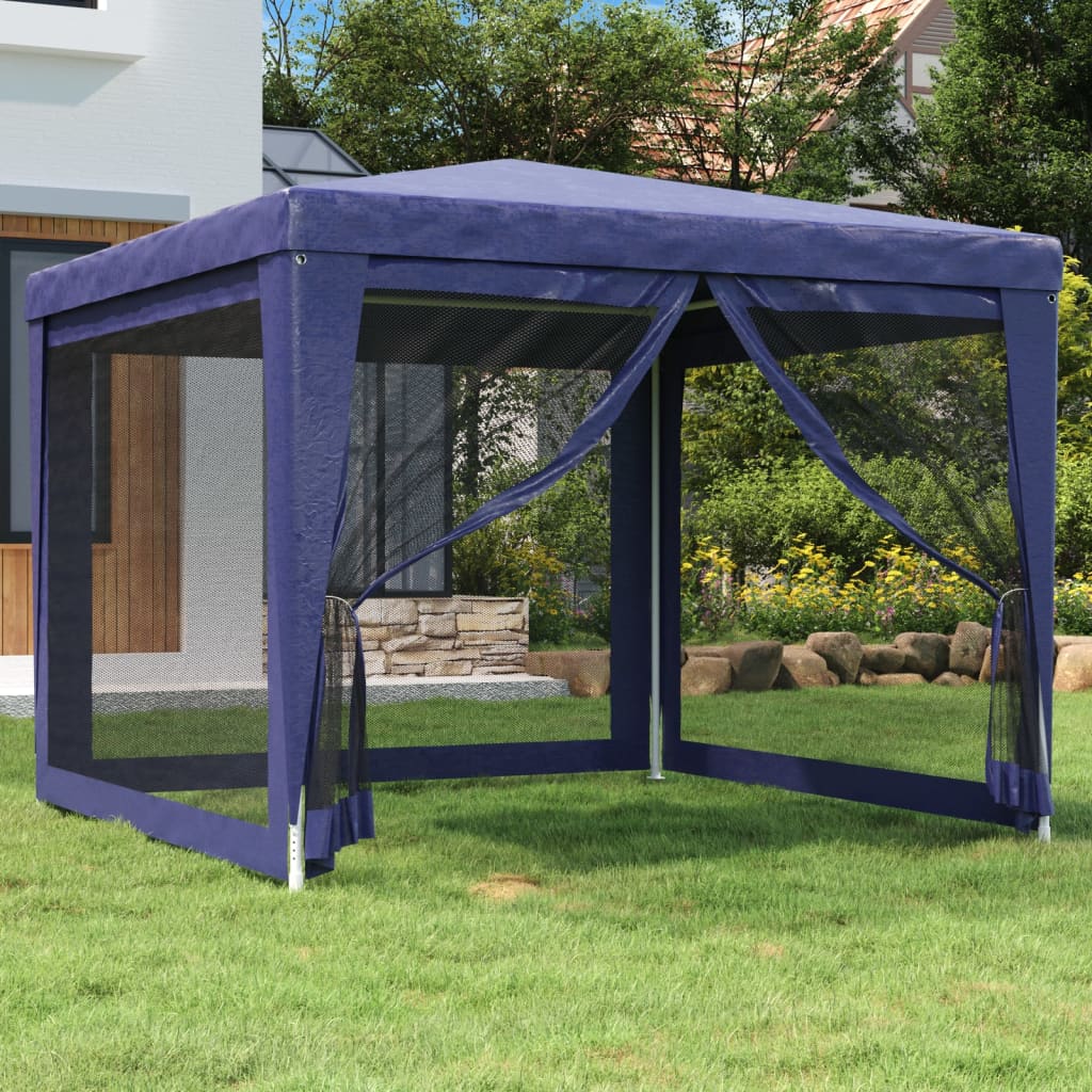 Blaues Partyzelt 3x3 m mit Mesh-Seitenwänden