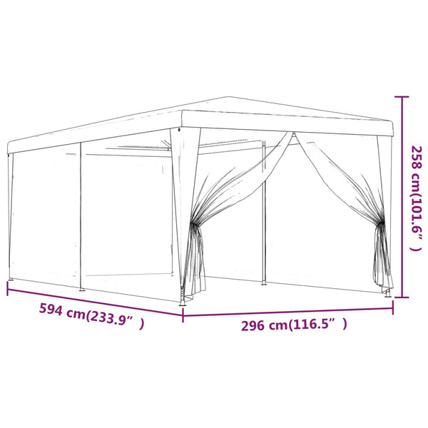 Blaues Partyzelt 3x6 m mit Mesh-Seitenwänden