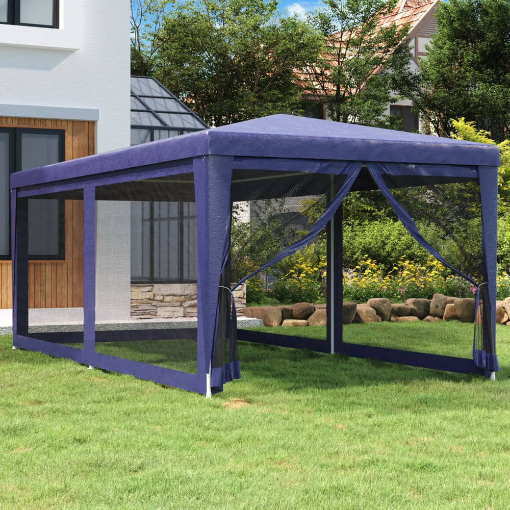 Blaues Partyzelt 3x6 m mit Mesh-Seitenwänden