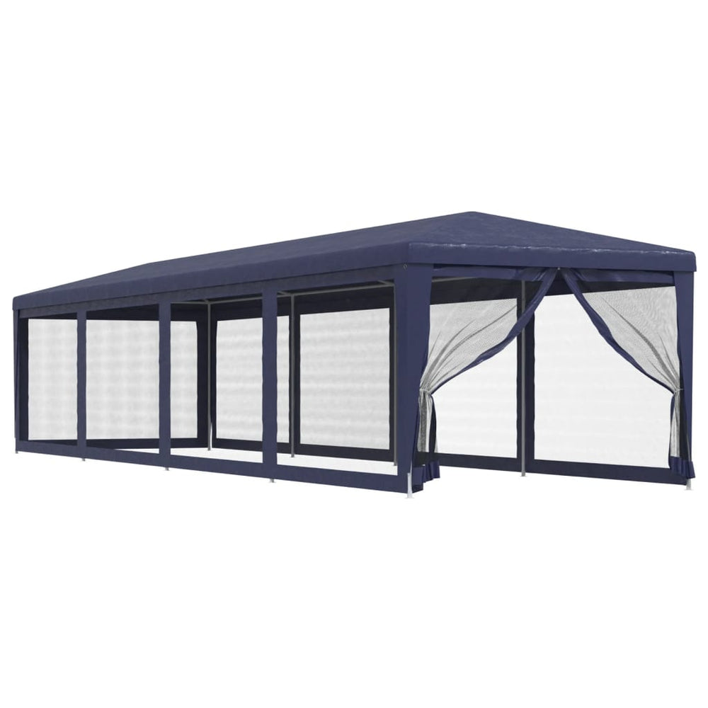 Blaues Partyzelt 3x12m mit Mesh-Seitenwänden