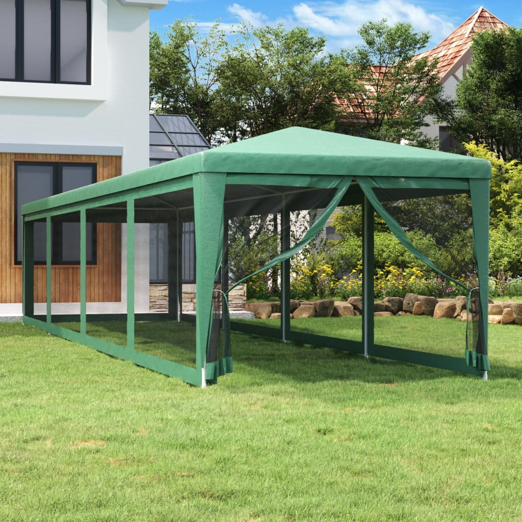 Grünes Partyzelt 3x12 m mit Mesh-Seitenwänden