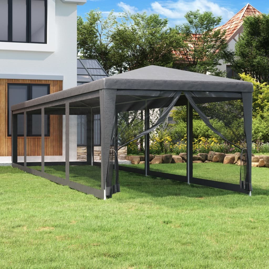 Partyzelt Anthrazit 3x12 m mit Mesh-Seitenwänden
