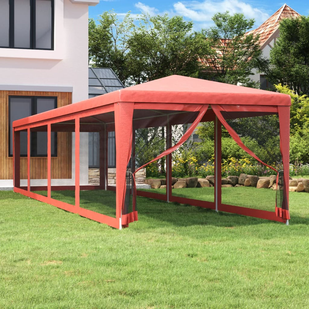 Rotes Partyzelt 3x12m mit Mesh-Seitenwänden