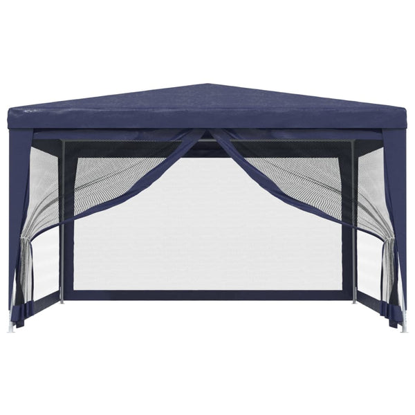 Blaues Partyzelt 4x4 m mit Mesh-Seitenwänden