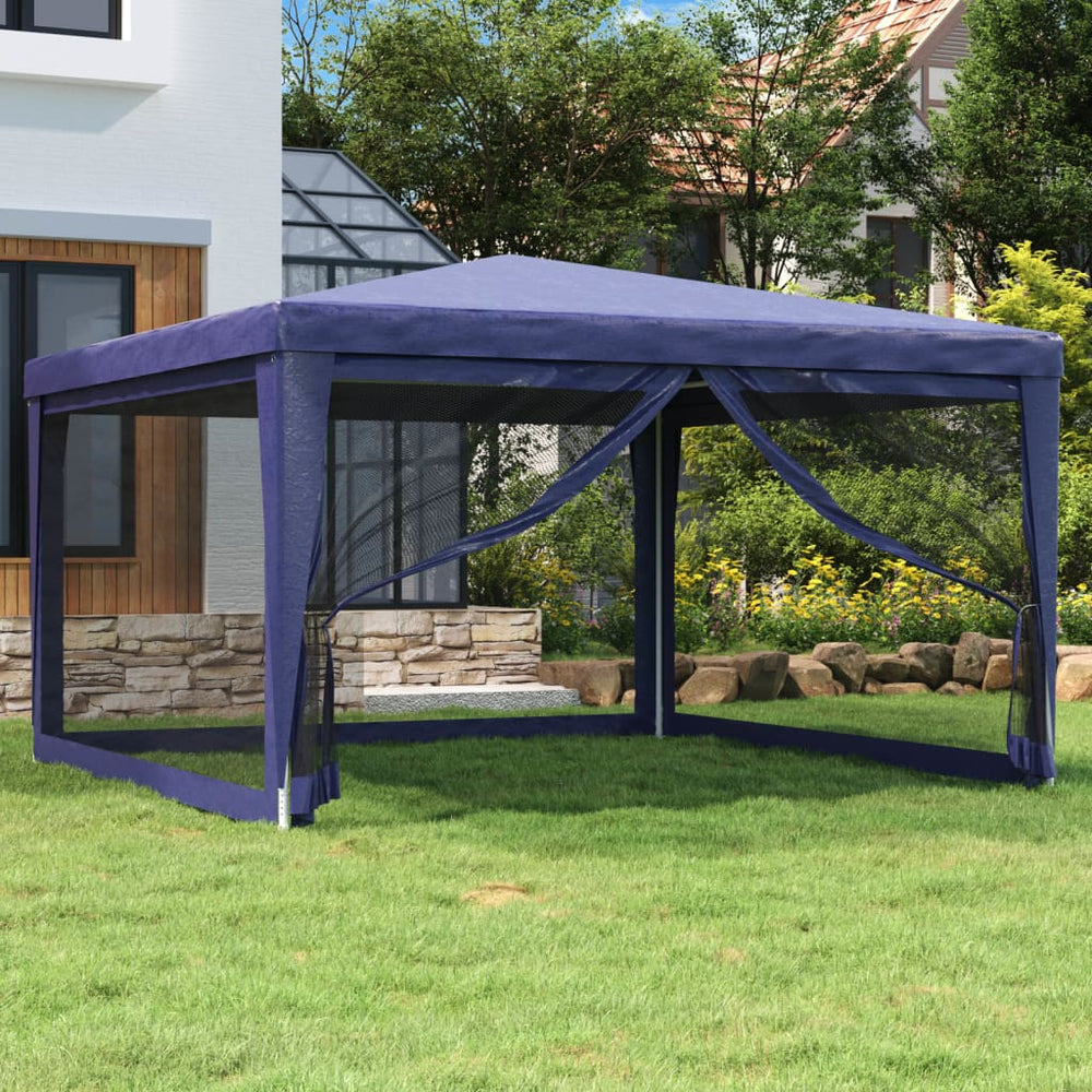 Blaues Partyzelt 4x4 m mit Mesh-Seitenwänden