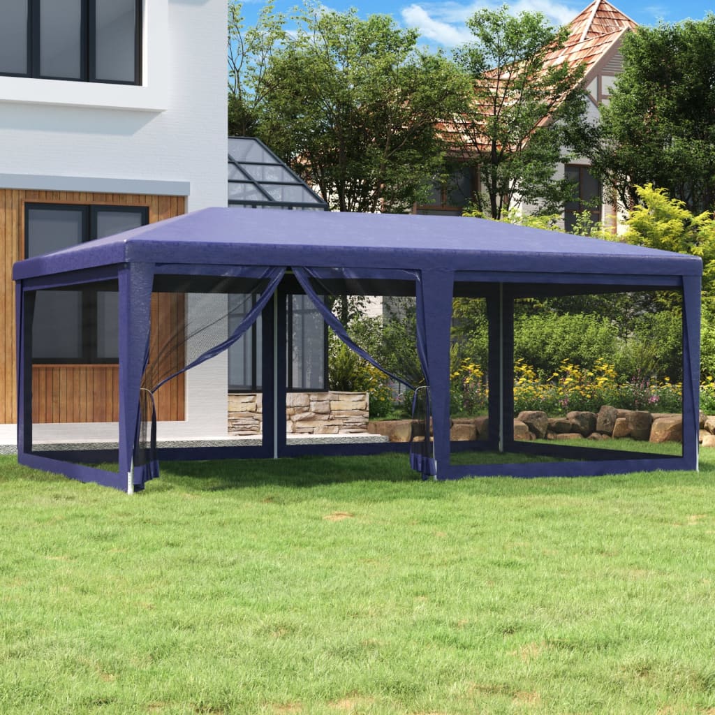Blaues Partyzelt 6x4 m mit Mesh-Seitenwänden