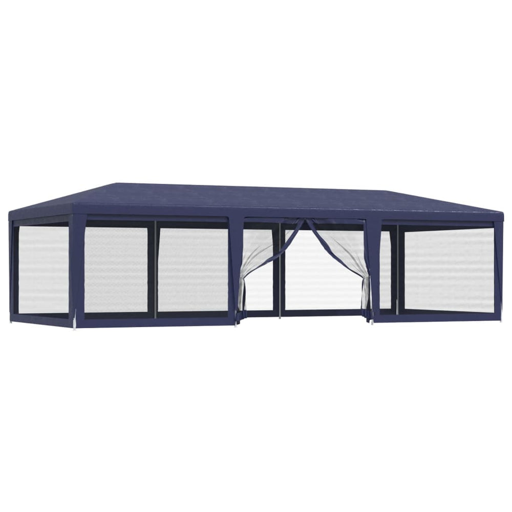 Blaues Partyzelt 9x4 m mit Mesh-Seitenwänden