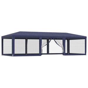 vidaXL Party Tent with 8 Mesh Sidewalls Blue 9x4 m HDPE