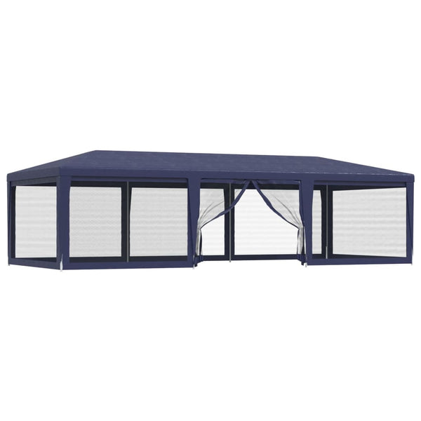 vidaXL Party Tent with 8 Mesh Sidewalls Blue 9x4 m HDPE