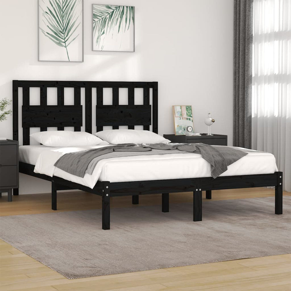 vidaXL Lit en bois massif noir pin 140x190 cm