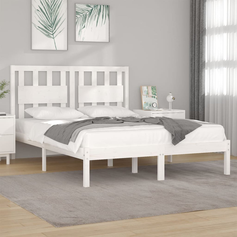 vidaXL Lit en bois massif blanc pin 150x200 cm