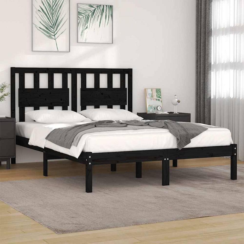 vidaXL Lit en bois massif noir pin 200x200 cm